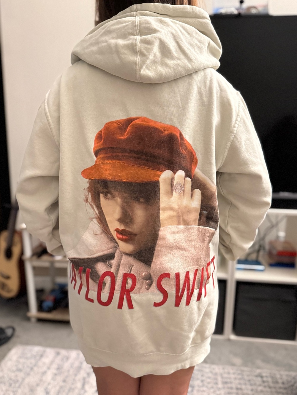Taylor Swift White Hoodie with Red Graphic (Official Merchandise)